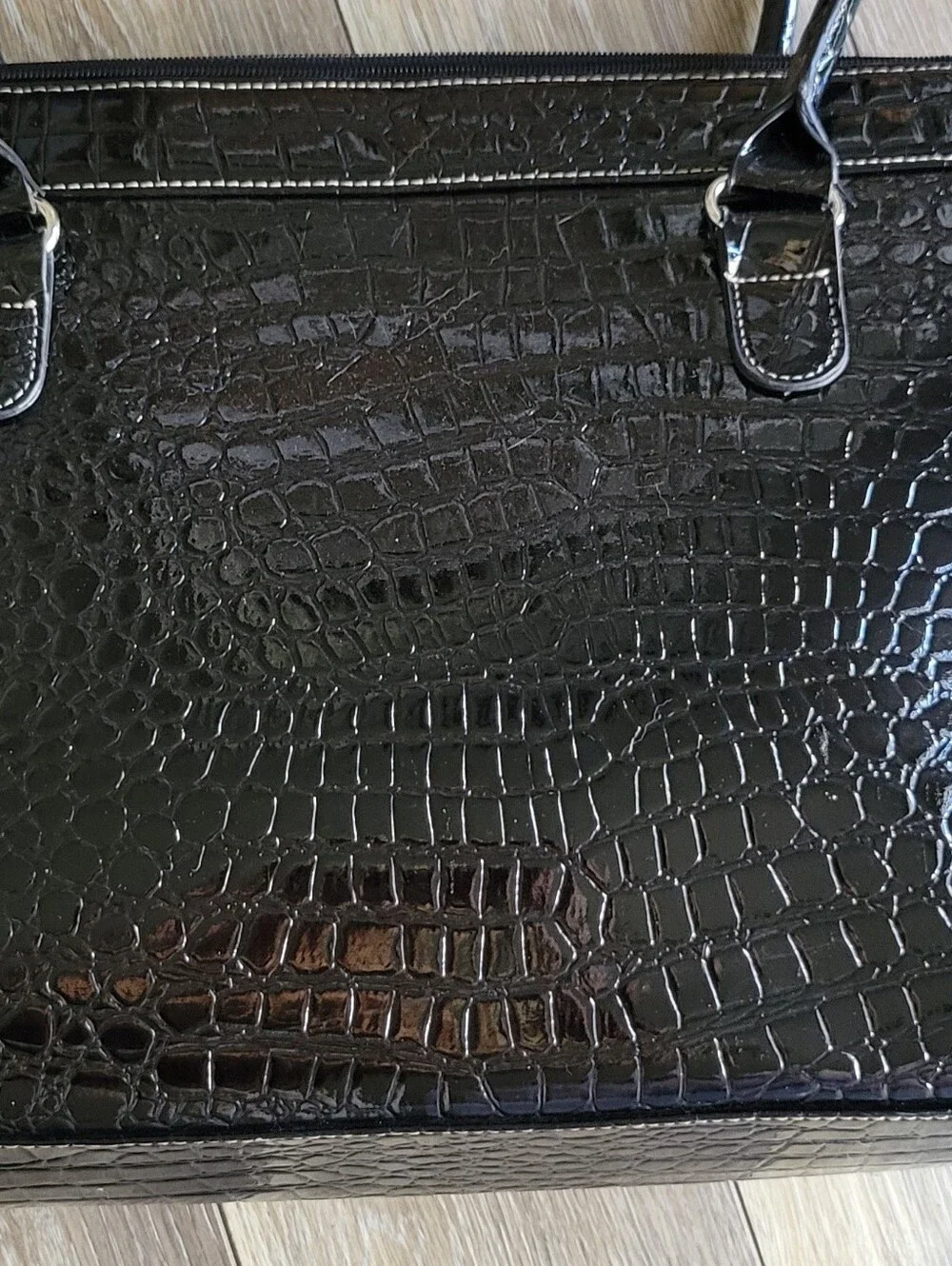 Black Croc-Texture Tote